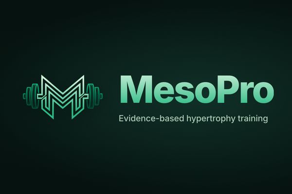 The MesoPro logo, an M between barbell plates, beside the tagline "Evidence-based hypertrophy training".